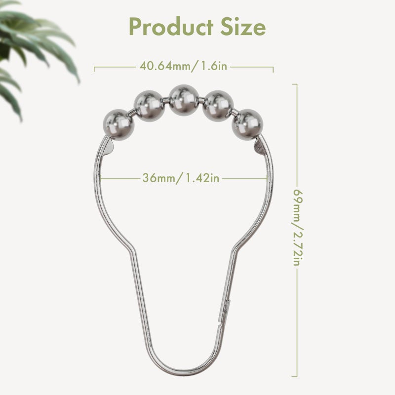 Amazer Shower Curtain Hooks, Decorative Shower Curtain Hooks Rust Proof Stainless Steel Shower Curtain Hooks, Shower Hooks for Shower Curtain Bathroom 12PCS, Polished Chrome - Image 3